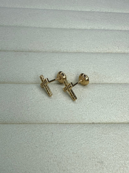 Topitos cruz de circon blanco Nacional 18k