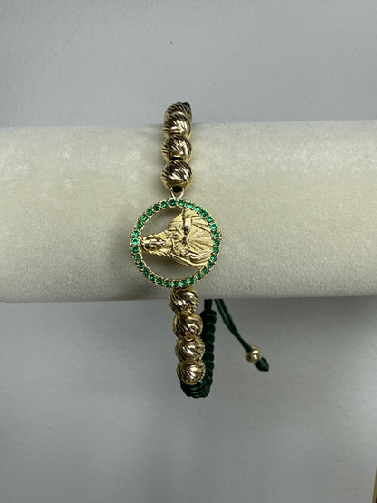Pulsera de balines diamantados con herraje del Sagrado corazón de Jesús  Nacional 18k