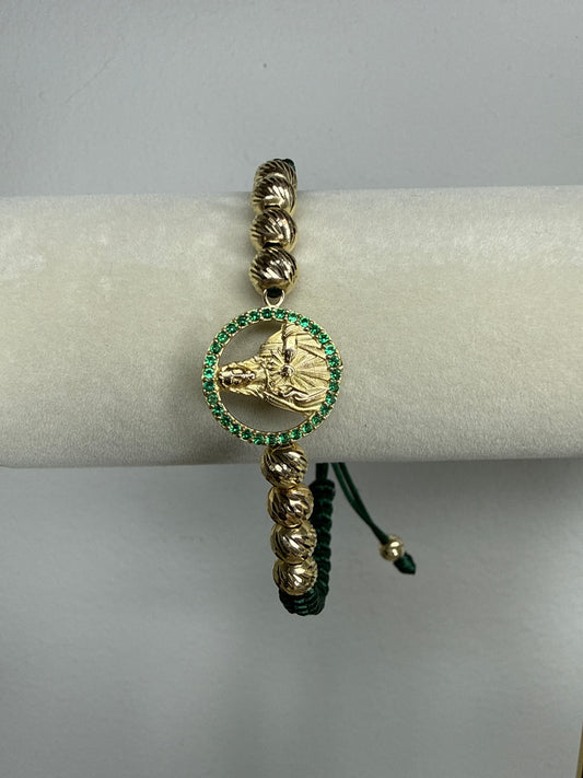 Pulsera de balines diamantados con herraje del Sagrado corazón de Jesús  Nacional 18k
