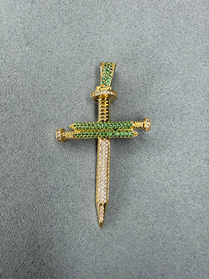 Cruz de circones verde y blanco 18k