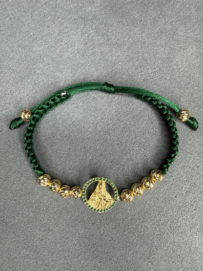 Pulsera de balines diamantados con herraje del Sagrado corazón de Jesús  Nacional 18k