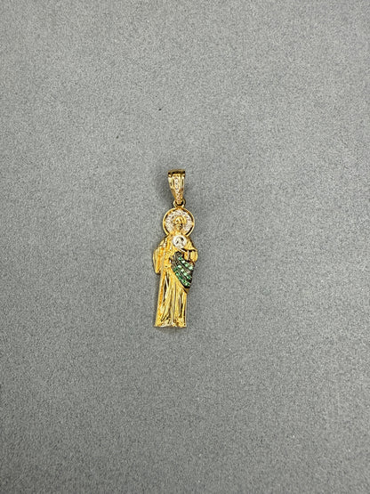 Dije de San Judas Tadeo con circon verde y blanco Nacional especial 18k