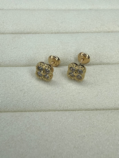 Topitos flor de circon blanco Nacional 18k