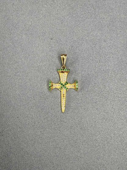 Dije Cruz de circon blanco y verde Nacional especial 18k