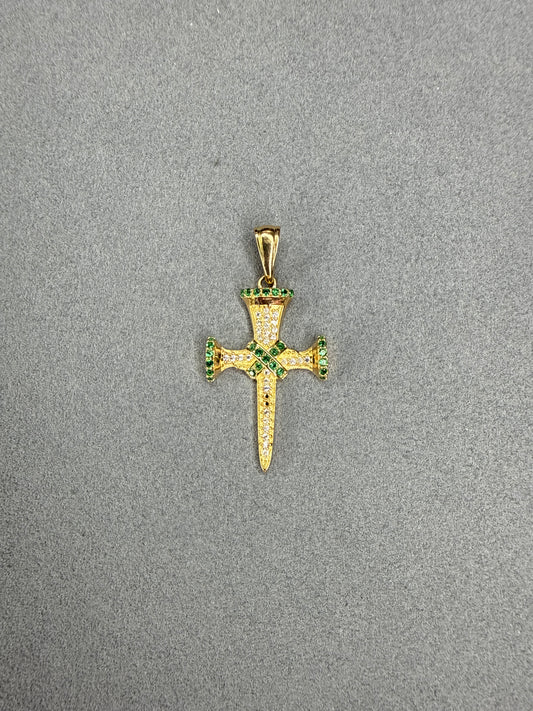 Dije Cruz de circon blanco y verde Nacional especial 18k