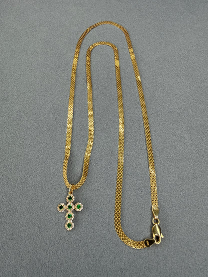 Dije Cruz de circon verde y blanco Italiano especial 18k