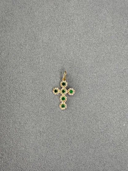 Dije Cruz de circon verde y blanco Italiano especial 18k