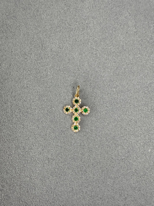 Dije Cruz de circon verde y blanco Italiano especial 18k
