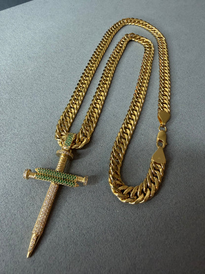 Cruz de circones verde y blanco 18k