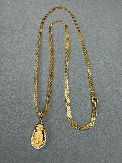Dije de la Virgen con circon azul y blanco Italiano especial 18k