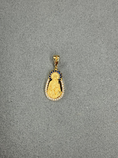 Dije de la Virgen con circon azul y blanco Italiano especial 18k