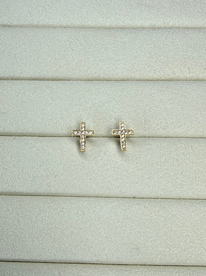 Topitos cruz de circon blanco Nacional 18k