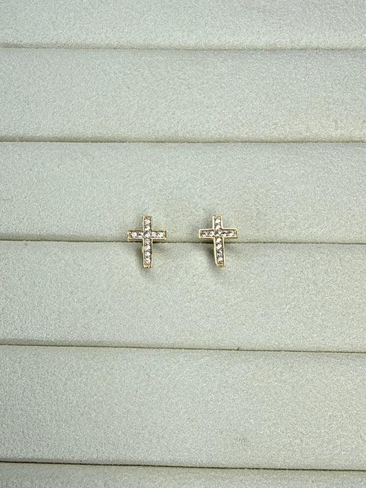 Topitos cruz de circon blanco Nacional 18k