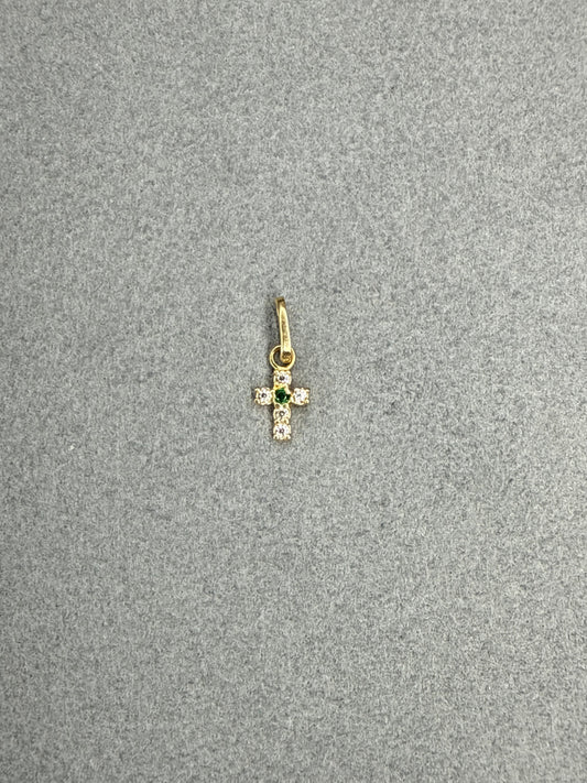 Dije mini cruz de circon blanco y verde Italiano 18k