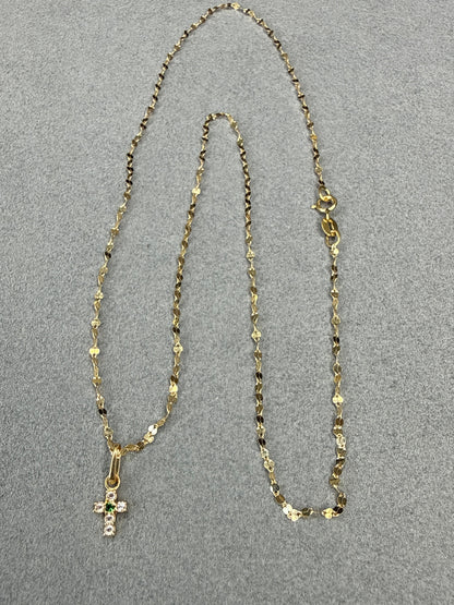 Dije mini cruz de circon blanco y verde Italiano 18k