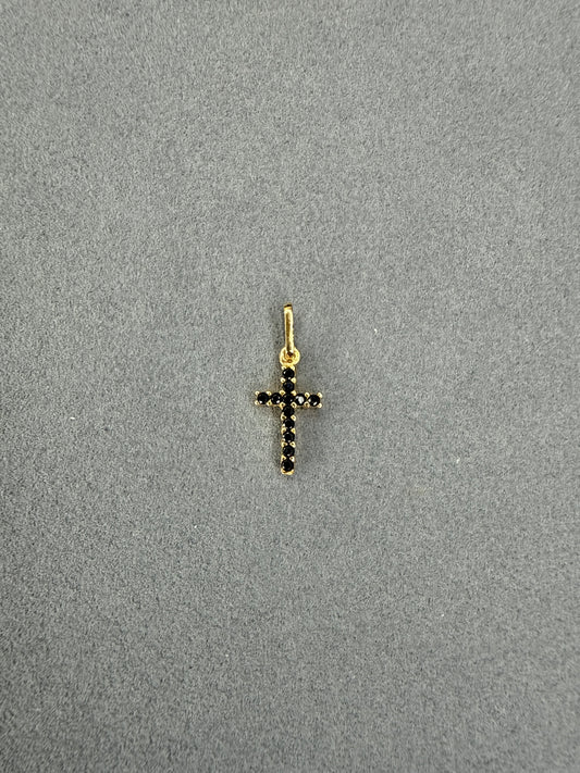 Dije Cruz de circon negro Italiano 18k