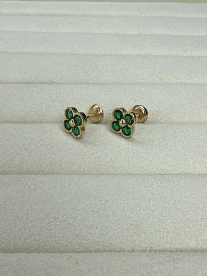 Topitos flor de circon verde Nacional 18k